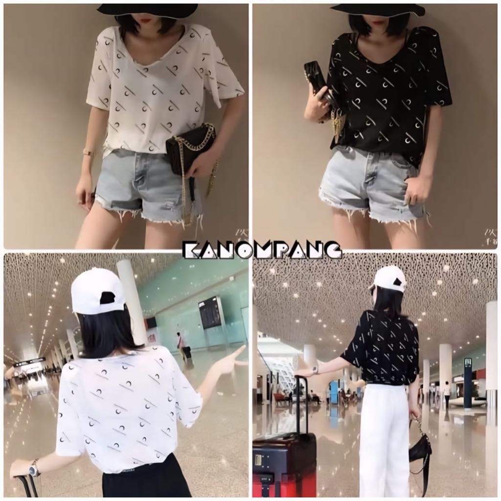 Kaos wanita oversize atasan wanita kasual kaos wanita v neck blouse wanita motif tshirt wanita korea
