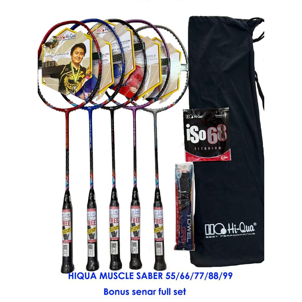 Raket Badminton bulutangkis HQ HIQUA MUSCLE SABER 55/66/77/88/99 BONUS SENAR TAS GRIP KUAT 32LBS