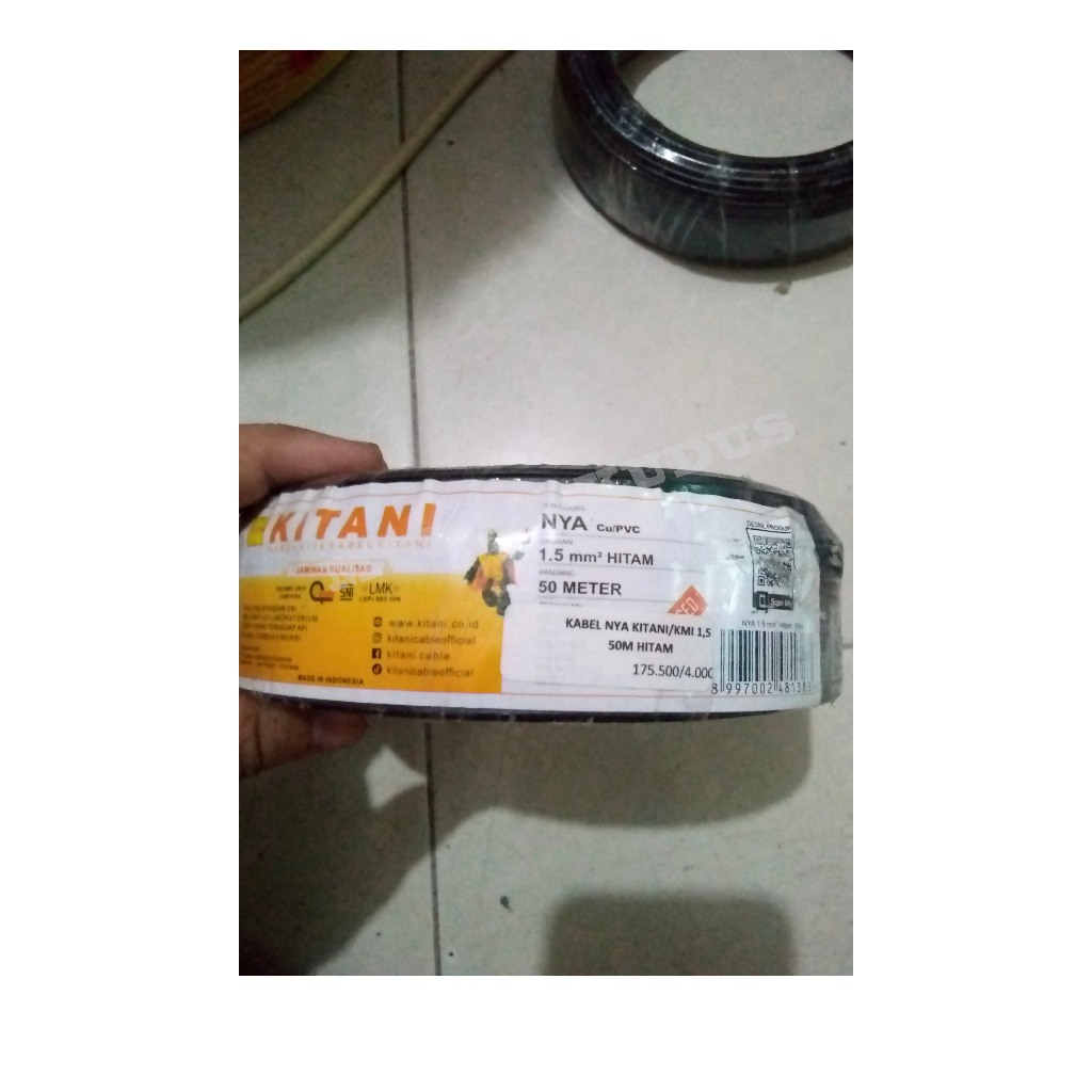 KABEL LISTRIK (NYA KITANI/KMI 1,5 50M HITAM (ECER/1METER)