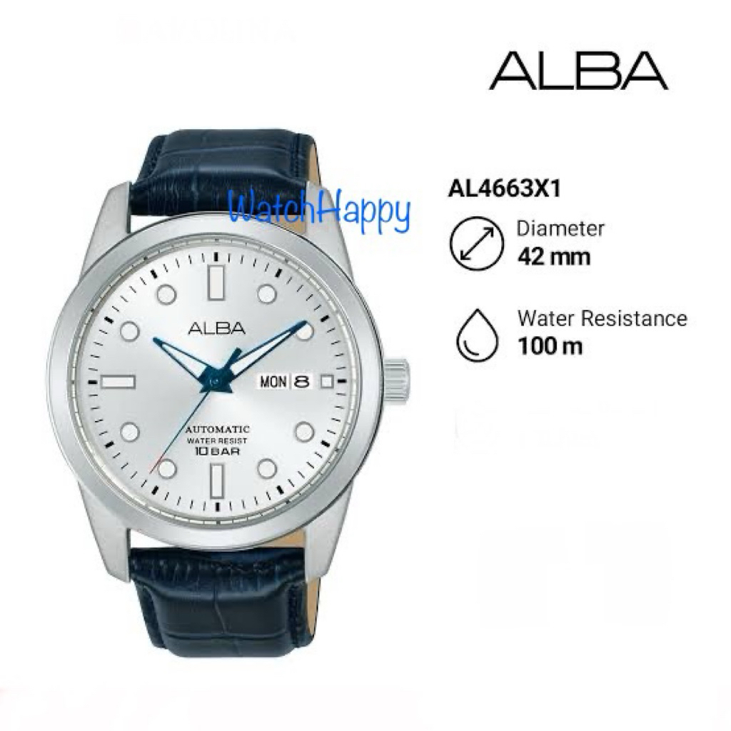 JAM TANGAN ANALOG PRIA ALBA AL4663X1 / AL4663 / AL4663X MECHANICAL AUTOMATIC MOVEMENT SILVER DIAL LE