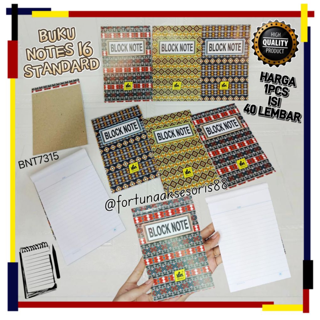 

(1PCS) BUKU NOTES 16 STANDARD ISI 40 LEMBAR / NOTE BOOK GARIS MOTIF BATIK / BLOCK NOTE STANDARD / BNT7315