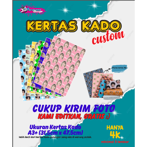 

Kertas Bungkus Kado Custom Muka Wajah Bisa dengan Ucapan aesthetic, Gift Wrapping Paper Custom Murah