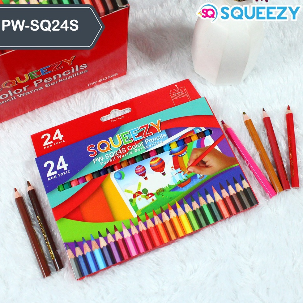 

KODE H2V Harga Grosir 1 Dus12 Packs 288pcs Pensil Warna Color Pencil SQUEEZY PWSQ24S PENDEK 24 warna
