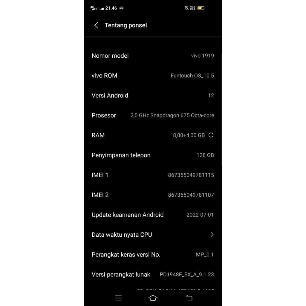 vivo v19 ram 8+4/128