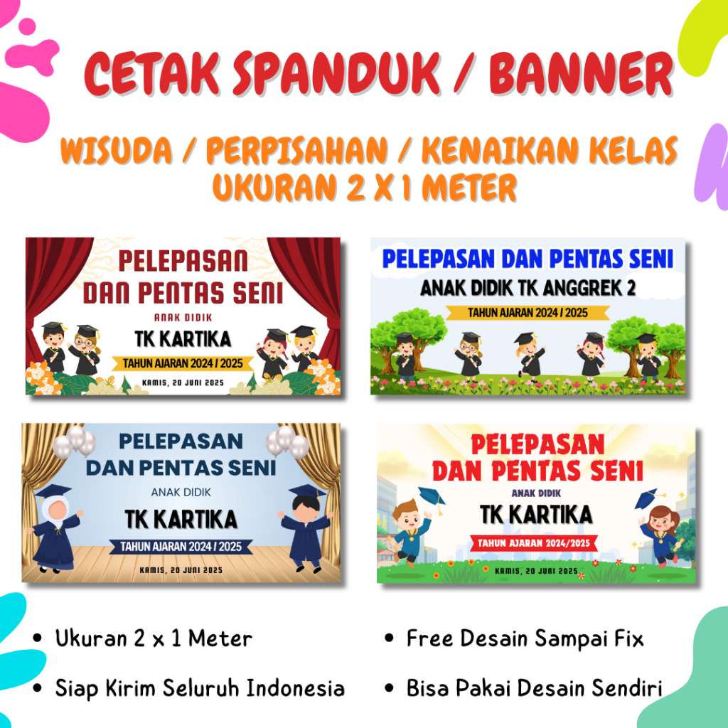 (2 x 1 Meter) Spanduk Banner Wisuda / Perpisahan / Kenaikan kelas / tk / sd / smp / sma / Ukuran 2 x
