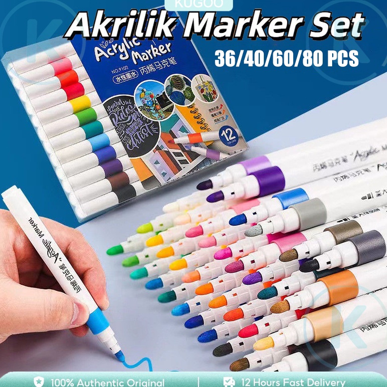 

KODE V75N KUGOO Pen Akrilik Marker Set Spidol Akrili Painter DIY Painting Warna Cepat Kering Tahan Air Menggambar Kreativitas Seni Edukasi Anak 364868 Colors
