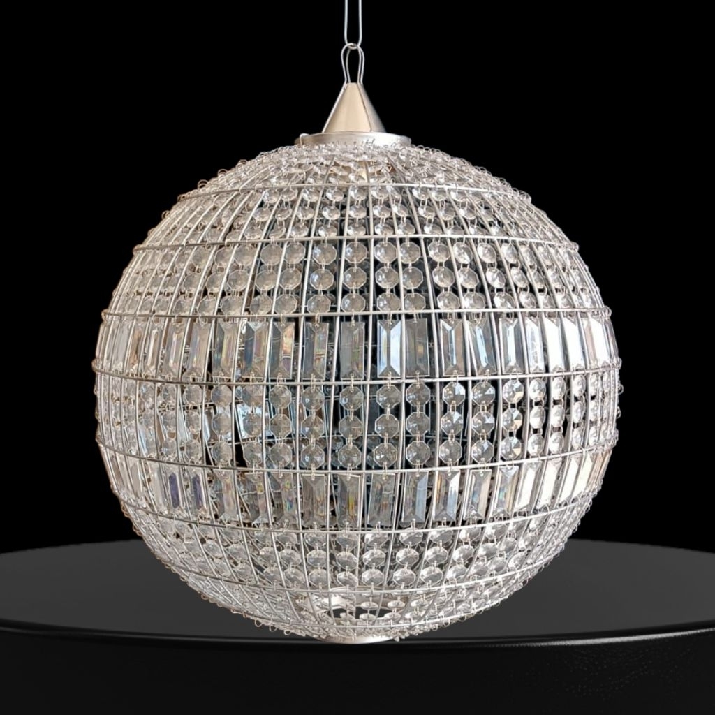 LAMPU KRISTAL GANTUNG BULAT BOLA /UKURAN 60×65/