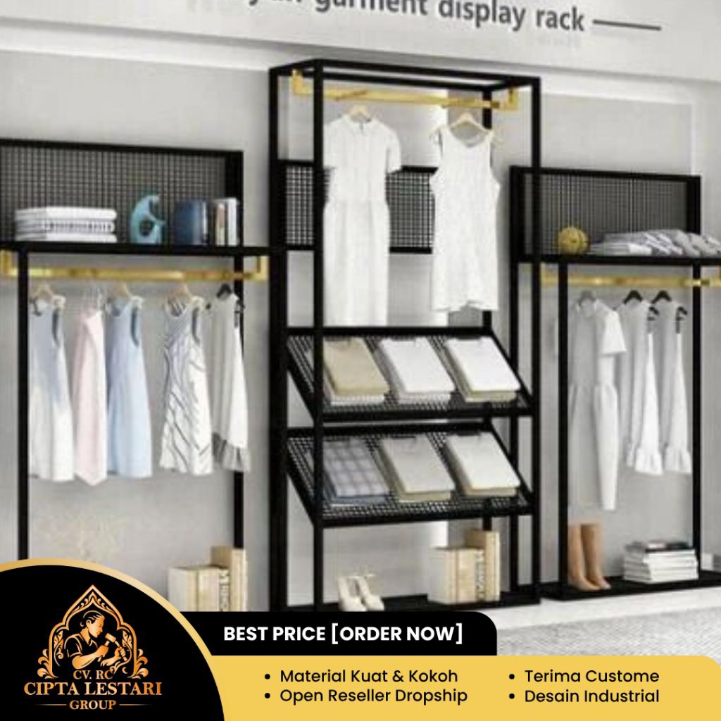 Clothing Store Display Distro|Rak Black Gold|Rak Baju