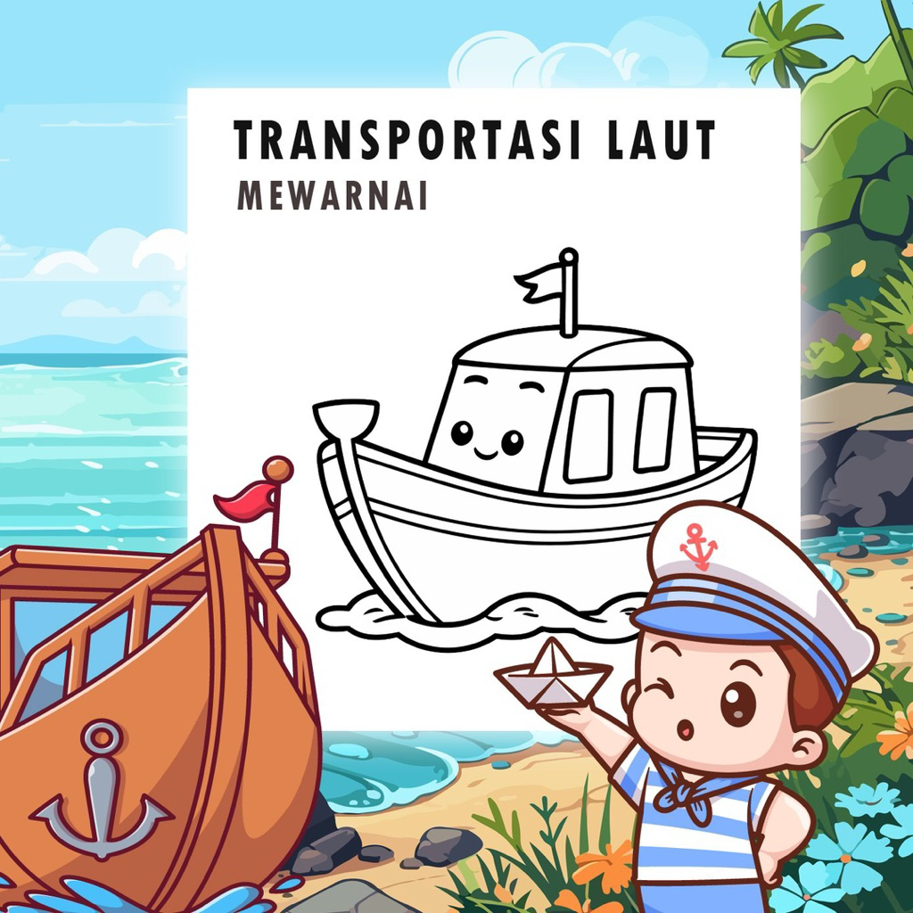 

25 Lembar A5 | Kertas Mewarnai tema Transportasi Laut | 25 Kertas gambar berbeda