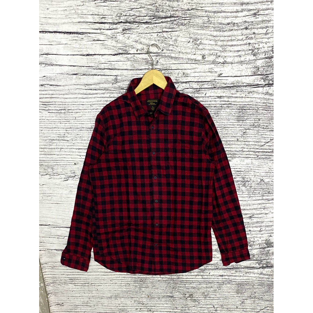 Kemeja shirt flanel flannel lengan panjang atasan cowok pria laki laki kotak kotak merah casual Cali