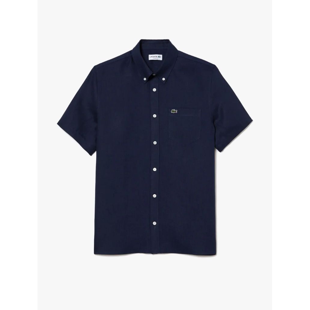 Lacoste Men’s Short Sleeve Linen Shirt Kemeja Pria - Navy