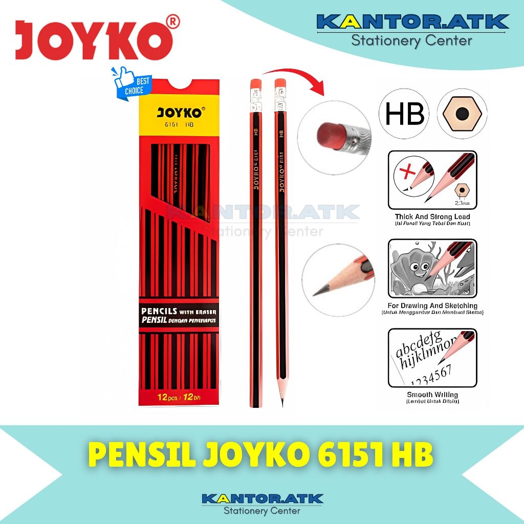 

(12Pc) Pensil Penghapus Joyko HB 6151 Pencil