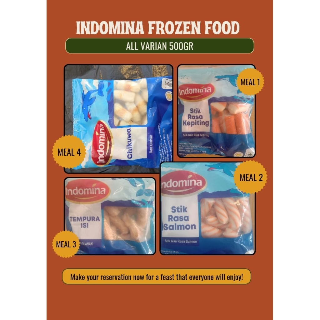 

Indomina Tempura Chikuwa Stik Kepiting salmon 20x500gr