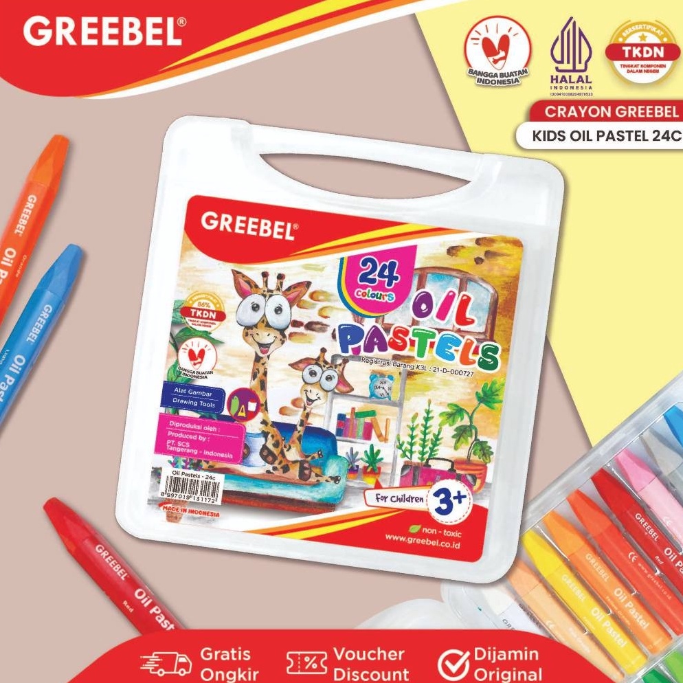 

KODE N23W GREEBEL Crayon Krayon 24 Warna Kids Oil Pastel Crayon Greebel Crayon Set Mewarnai
