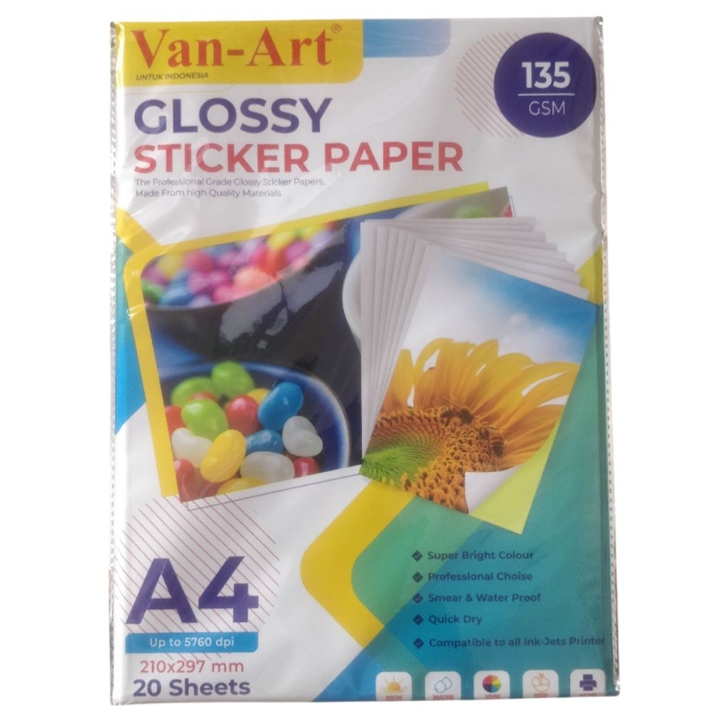 

Kertas Stiker Glosy 1 pak isi 20 lembar