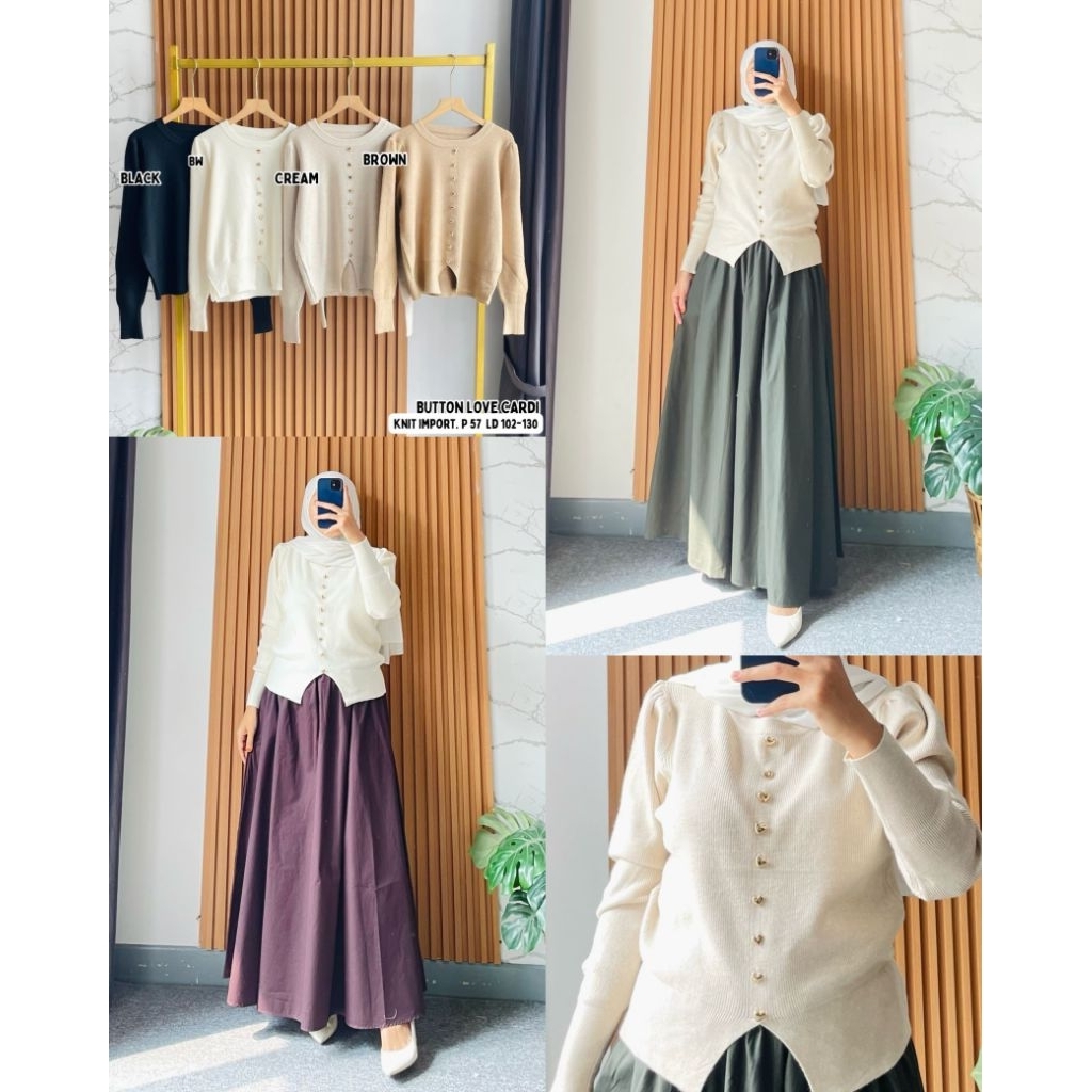 Cardigan Rajut Button Love Wanita Bahan Knit Import Jumbo Lengan Panjang HN Q11JUN25