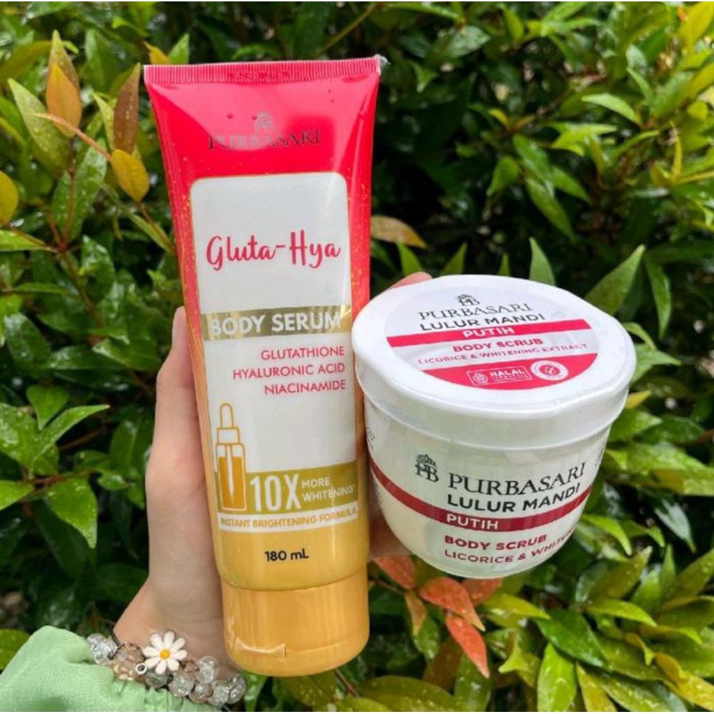 Paket Purbasari gluta-Hya Body Serum 180 ml + Purbasari Lulur Mandi Putih Body Scrub 200 gr