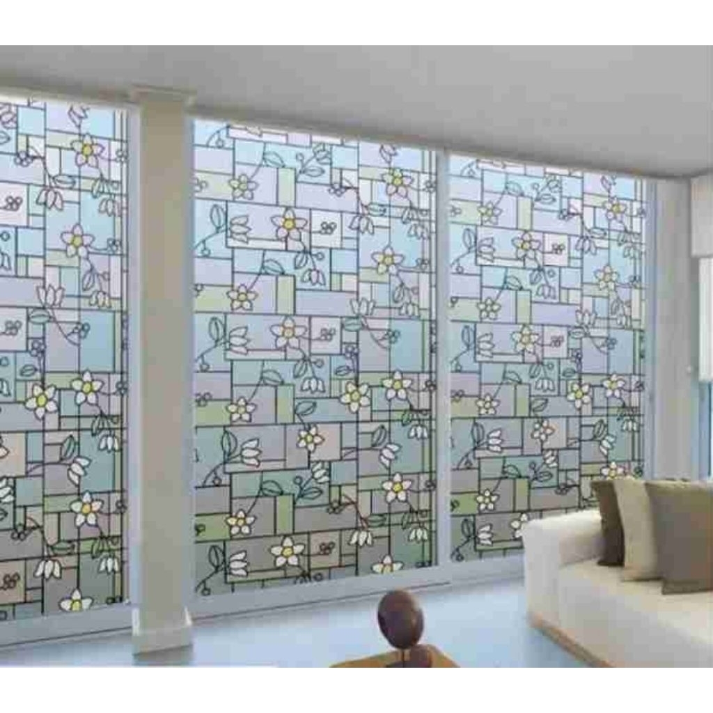 sunblast stiker sticker kaca film motif MOZAIK KERMIK BIRU size 45 cm x 200 cm untuk pintu dan jende