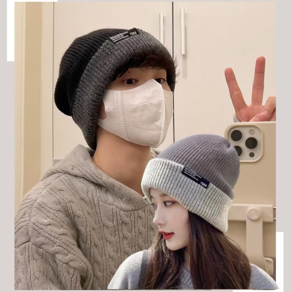 ￼Kupluk Pria Wanita Beanie Double Side Knitted Hat Topi Winter  Musim Dingin Korean Style Unisex