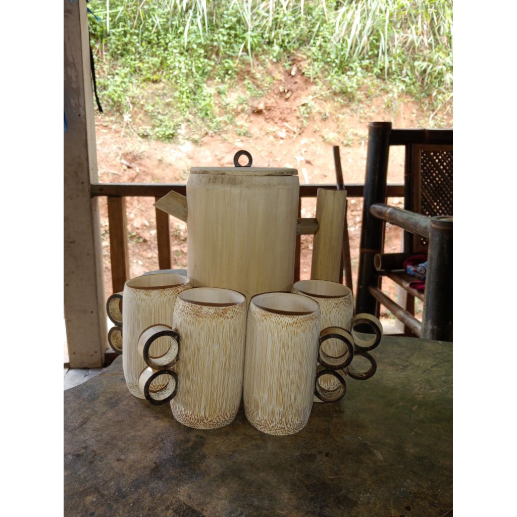 Teko dan cangkir bambu parian terbaru unik dan menggemaskan