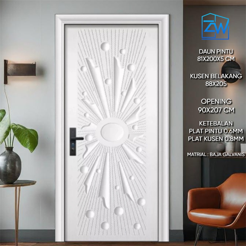 ZW - ( Pintu baja A038 ) PINTU UTAMA /  PINTU BAJA/PINTU RUMAH  / PINTU FULLSET KUSEN + HANDLE / PIN