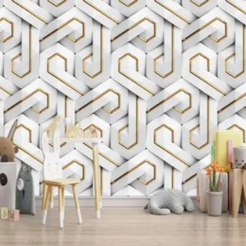 WALLPAPER DINDING MOTIF SALUR KERAMIK PUTIH GOLD/WALLPAPER DINDING STIKER LANGSUNG TEMPEL WATERPROOF