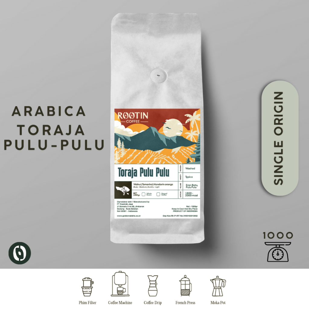 

Rootin Coffee Toraja Pulu-Pulu Single Origin Arabika Roasted Beans Biji dan Bubuk Kopi / 1kg