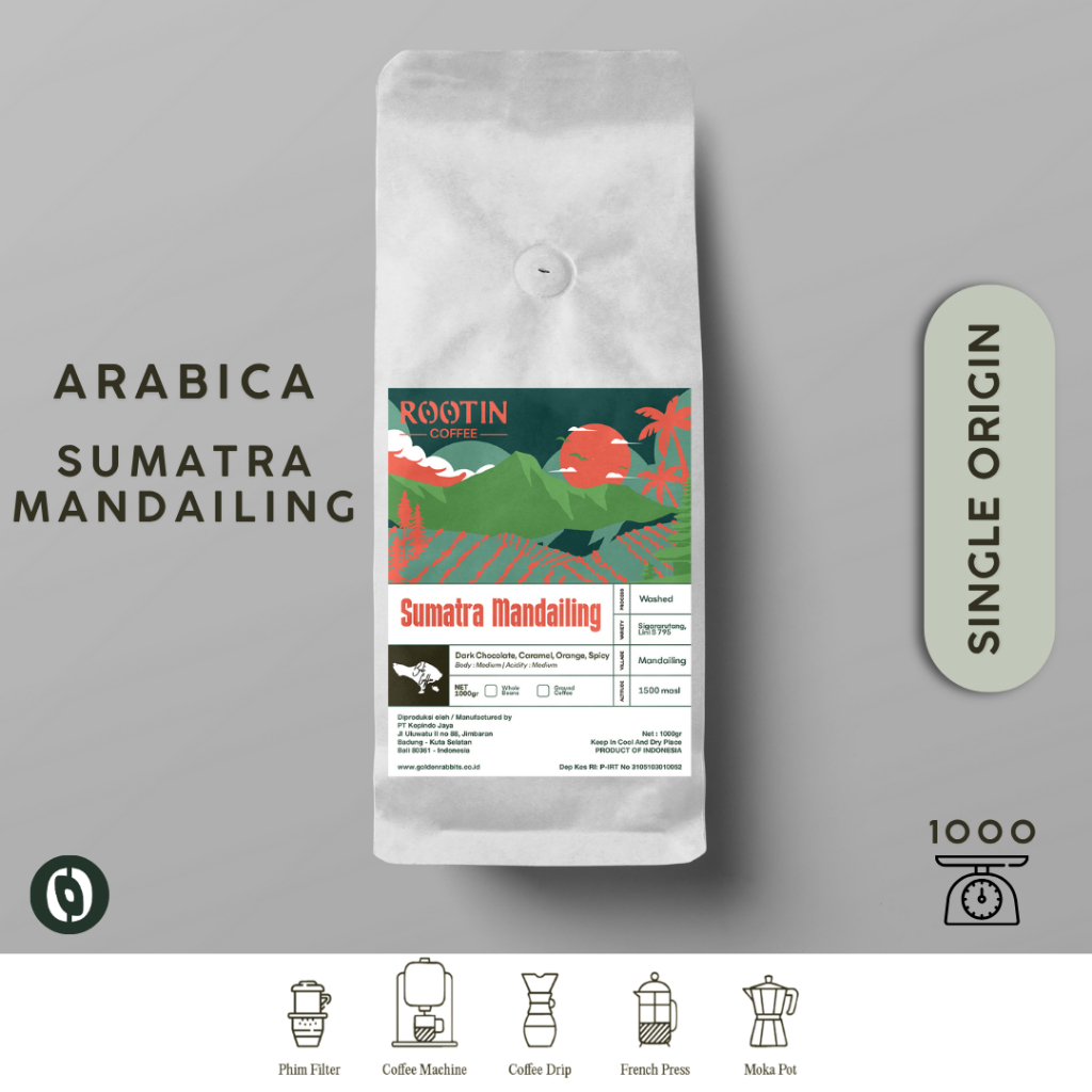 

Rootin Coffee Sumatra Mandailing Single Origin Arabika Roasted Beans Biji dan Bubuk Kopi / 1kg