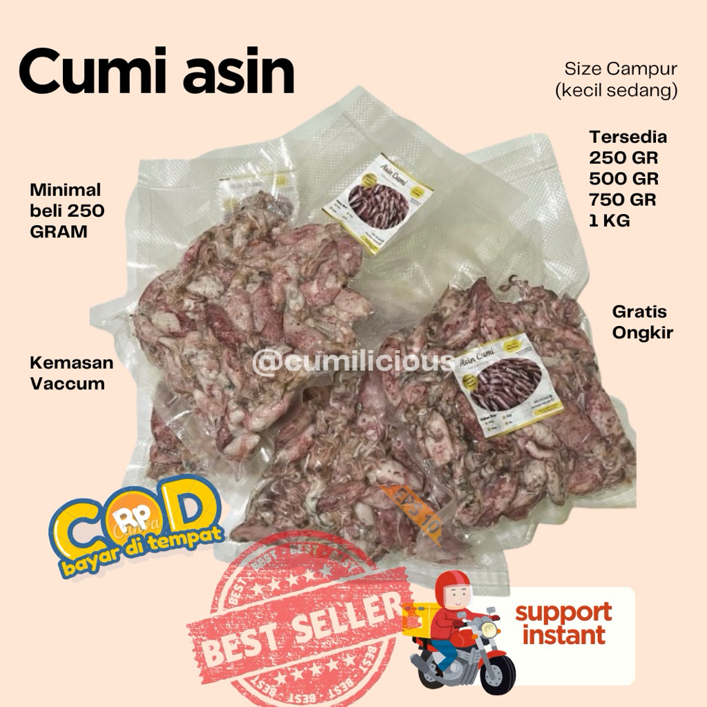 

CUMI ASIN Sotong Termurah 1KG (size campur sedang)