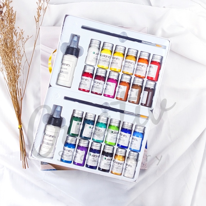 

KODE W84S MARIES Fabric Paint 24 Color Set Cat Kain Warna