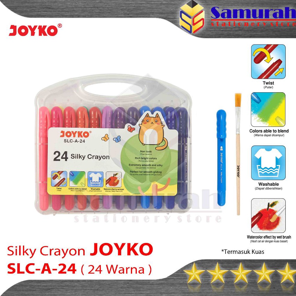 

KODE H2X Crayon SIlky SLC A 24 Warna Kuas Krayon Halus Lembut SLCA24 Hard Case Tidak Beracun