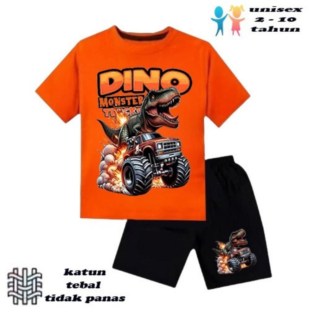 setelan baju anak laki-laki perempuan baju kaos anak laki-laki perempuan motif Dino mobil monster tr