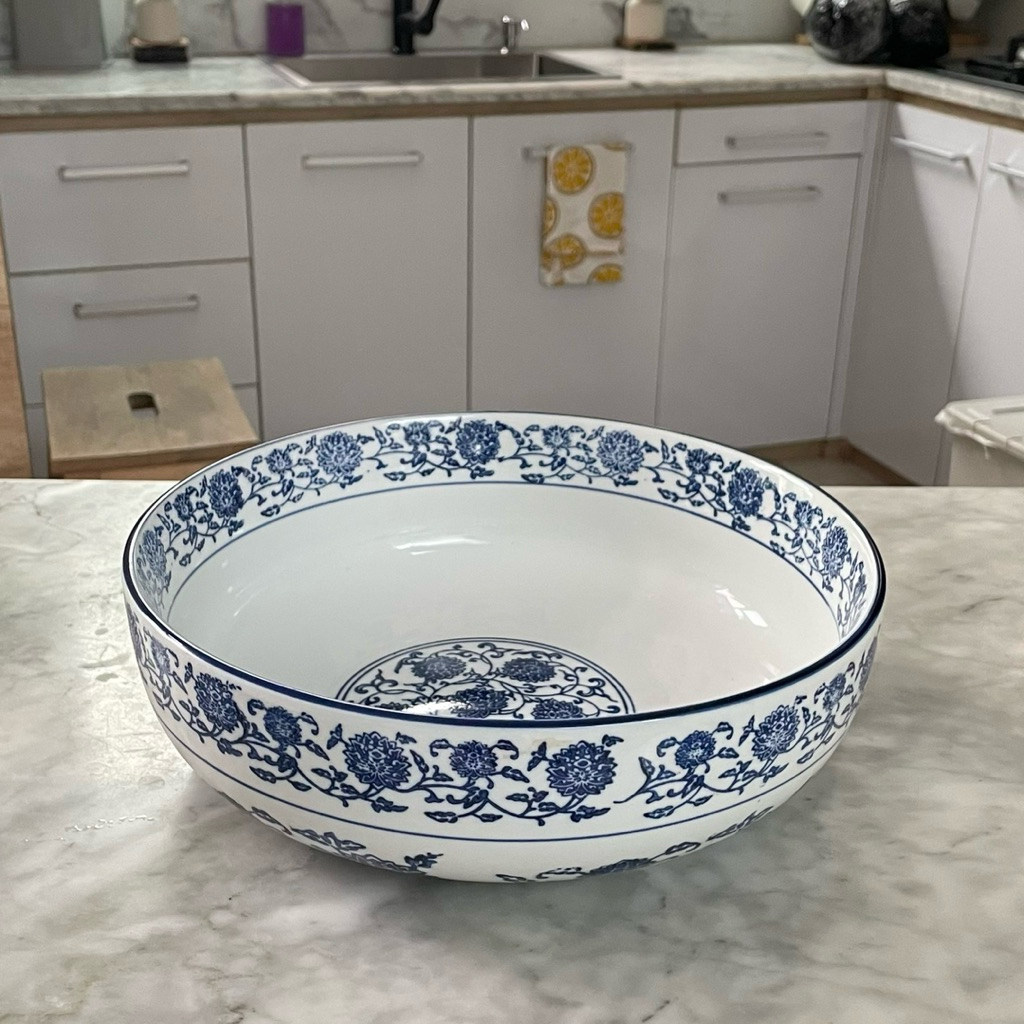 Mangkok Keramik Biru Putih Cekung Besar