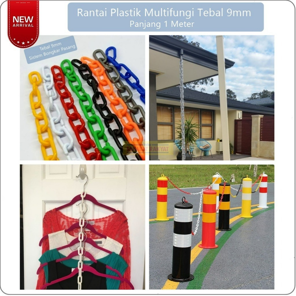 Rantai Gantung Plastik Tebal/Rantai Talang/Rantai Pembatas Plastik 9mm Panjang 1 Meter