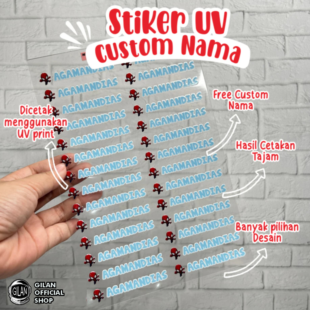 

Sticker Label Nama UV DTF Isi 30Pcs Stiker Custom untuk barang botol tempat makan Piring Casing Hp