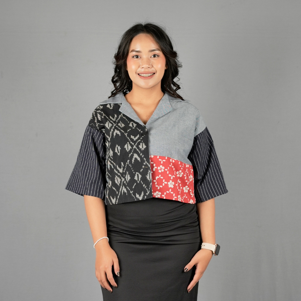 Hamzah Batik - Blus Kombinasi Tenun