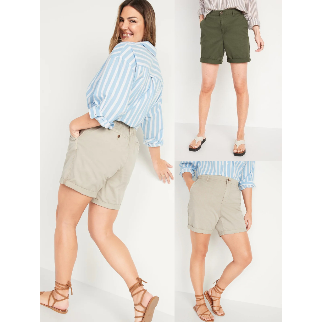 OLD-N High-Waisted OGC Chino Shorts 7" - Cream / Olive Green - Celana Pendek Wanita Cream / Hijau Ol