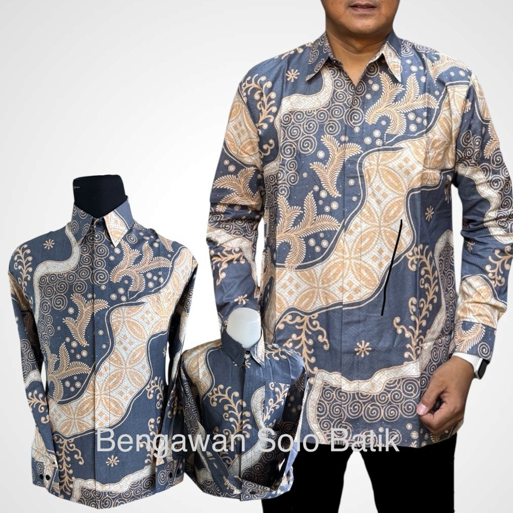 ABU ABU LERENG,Batik Couple Ayah  Anak Lengan Panjang Pendek Lapisan Furing  Warna Abu Abu CREAM