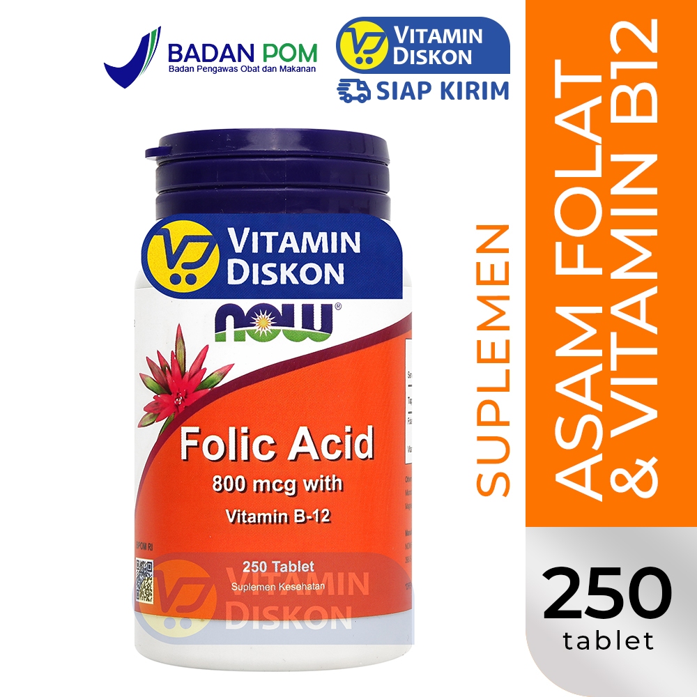 NOW VITAMIN FOLIC ACID 800 MCG WITH B12 - 250 TABLET | Promil, Ibu Hamil, Asam Folat