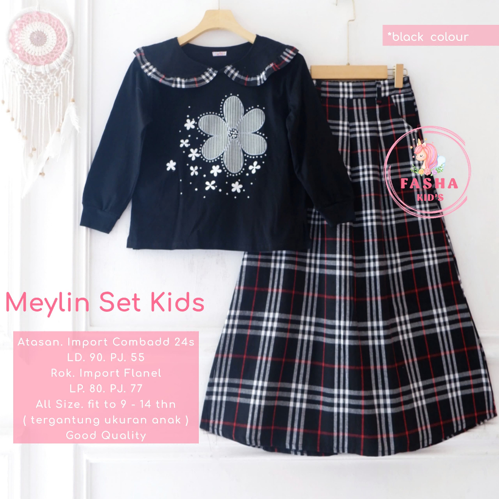 Hanako | Meylin |  Quinsa - Setelan Kaos dan Rok Flanel Panjang Anak Perempuan by Fasha Kids