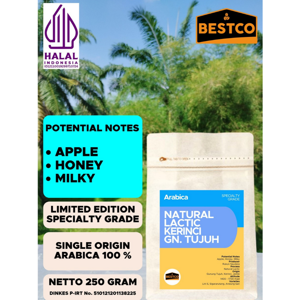 

Kopi Bestco Specialty Arabica Natural Lactic Kerinci Gunung Tujuh 250 gr