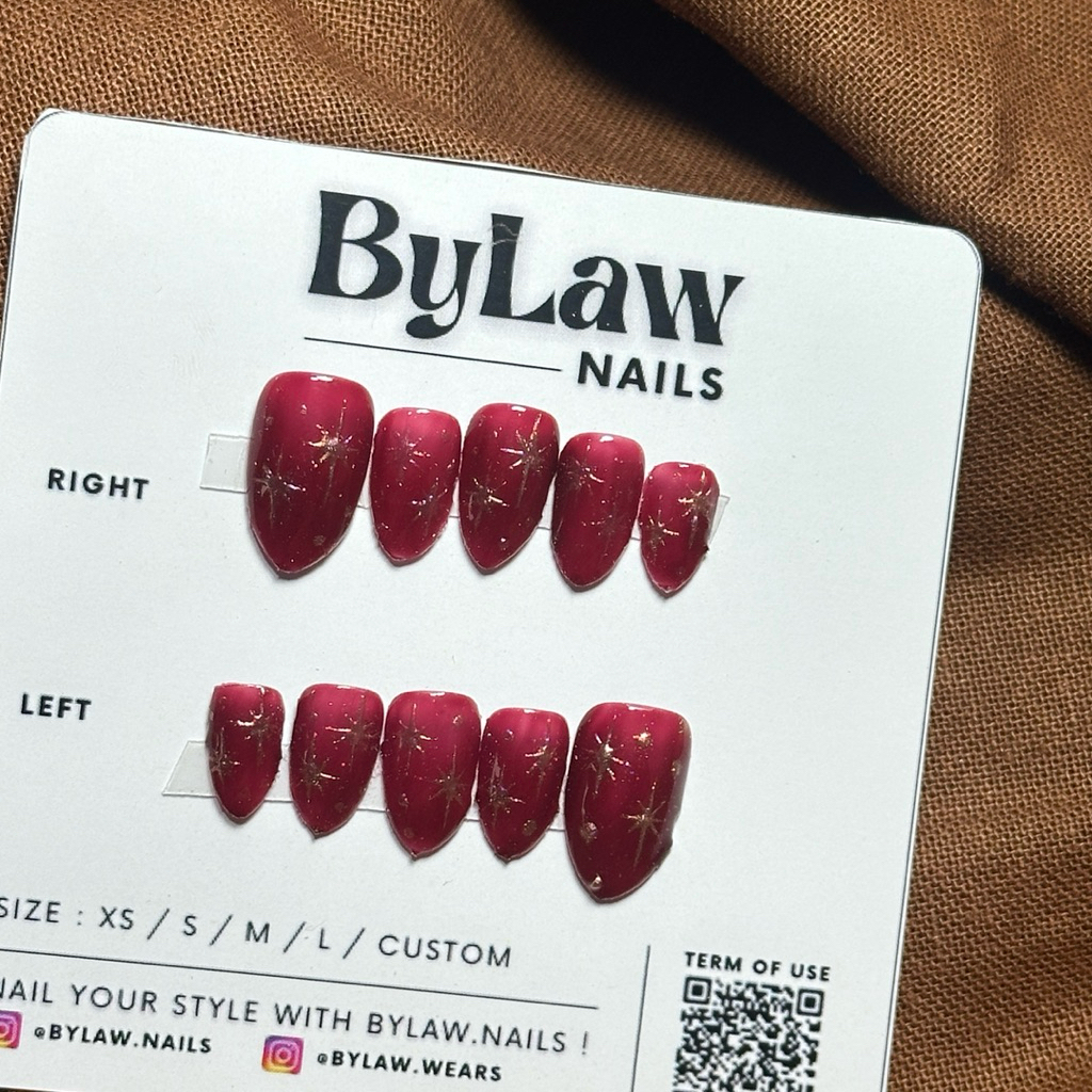 [ BYLAW.NAILS ] Maroon Gothic Fake Nails | Fake Nails Maroon | Kuku Palsu Wisuda | Premium Kuku