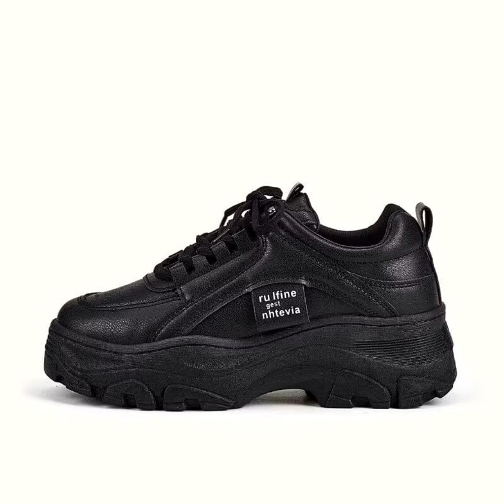 Rlfns s15 sepatu sekolah wanita full hitam Korean trendy sepatu perempuan full hitam sepatu wanita s