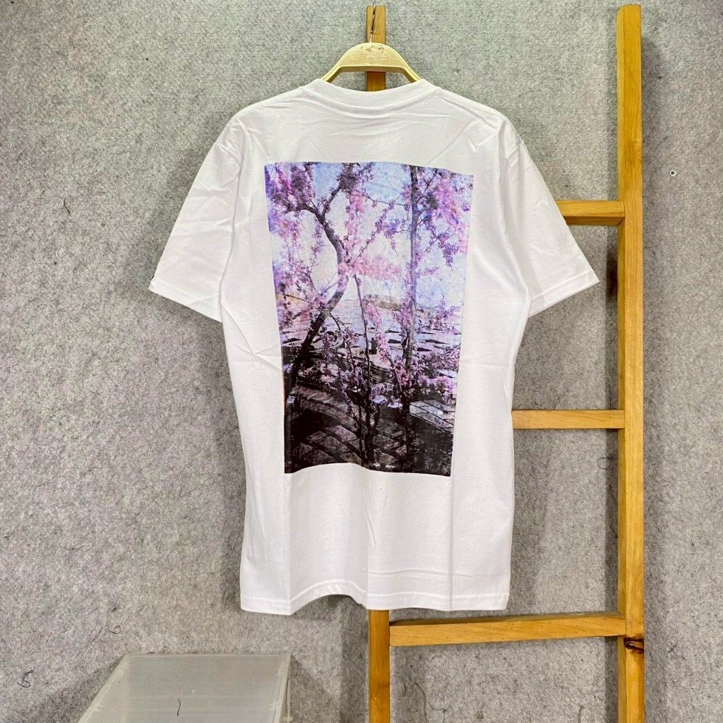 BAJU KAOS T-SHIRT ESSENTIALS FOG FEAR OF GOD SAKURA PURPLE BACK IN WHITE