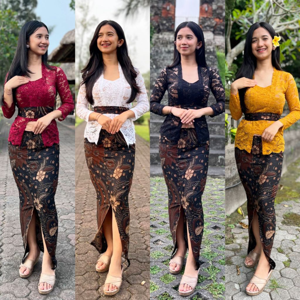 SET KEBAYA BROKAT BALI MURAH LENGKAP(ATASAN KEBAYA,ROK,SELENDANG)PAKAIAN ADAT BALI