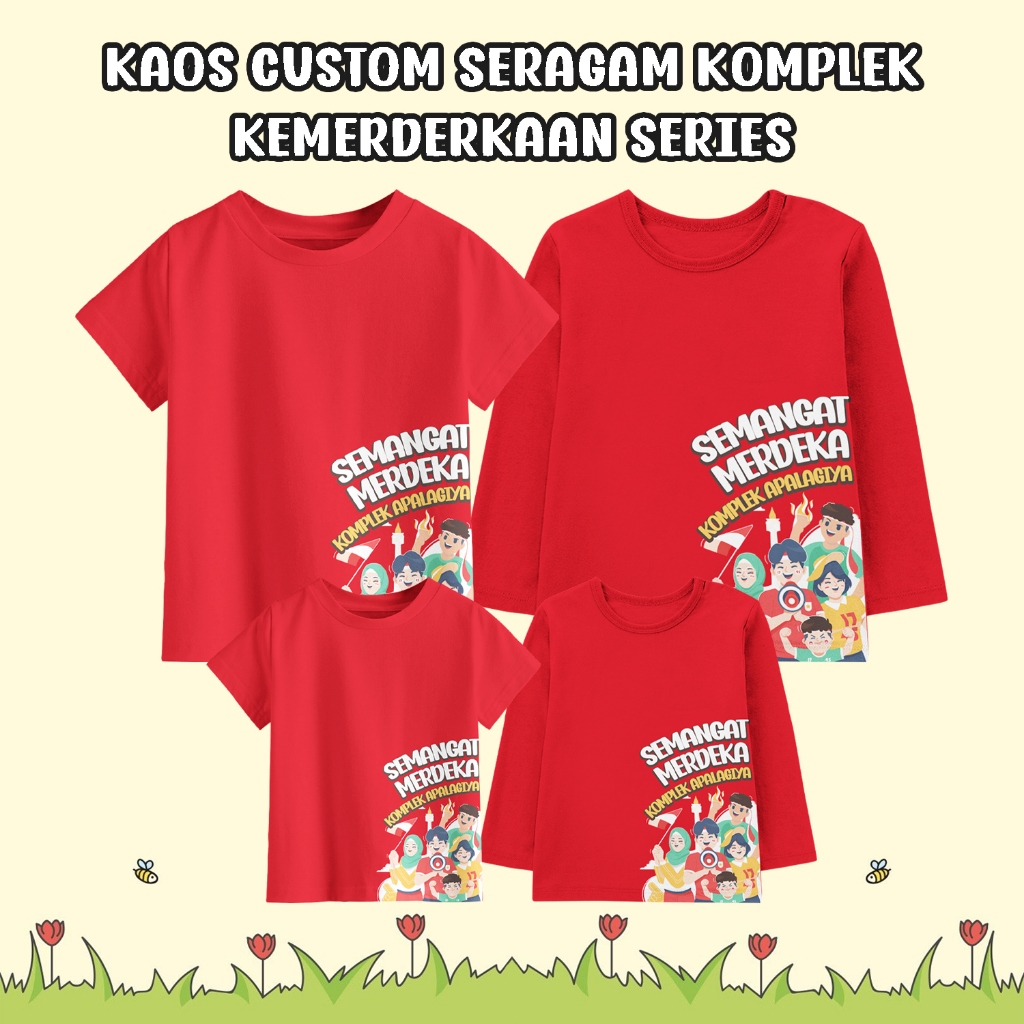 Atasan Custom Seragaman Kaos Tema Merah putih Kemerdekaan RT RW Komplek Lengan Pendek dan Panjang