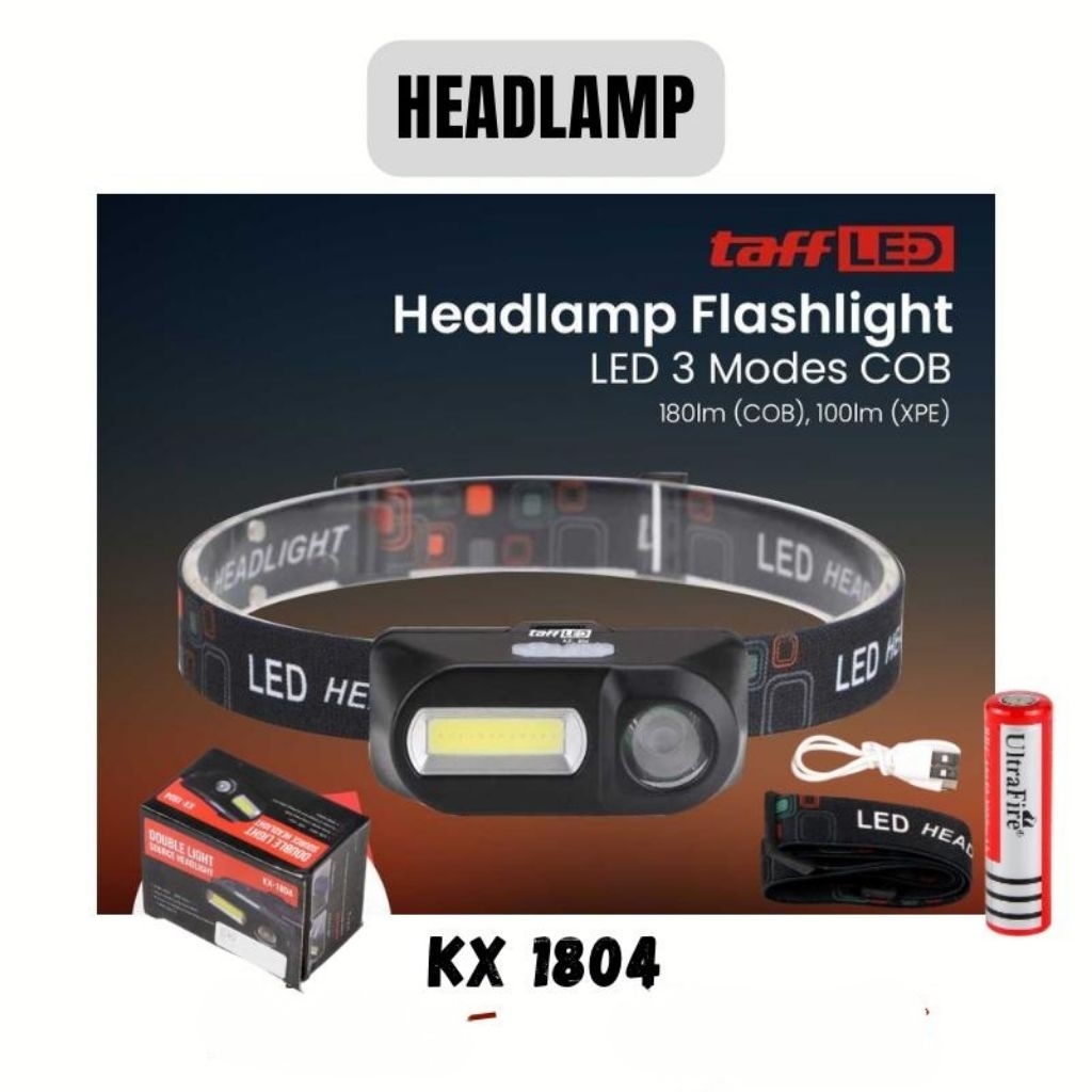 headlamp senter kepala baterai 18650 recharge