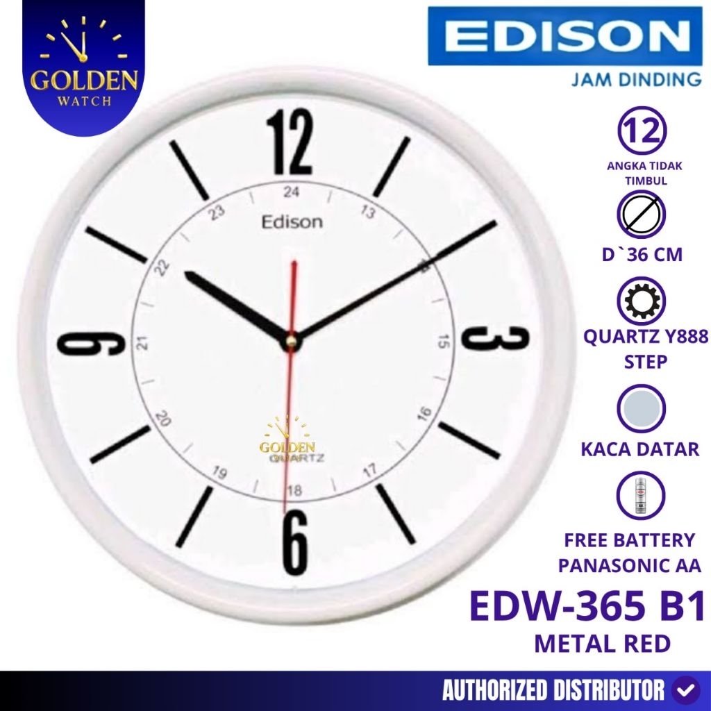 Jam Dinding Edison EDW-365 B1 White Timbul diameter 36cm/Edison Jam Dinding/Edison Asli/Edison Origi