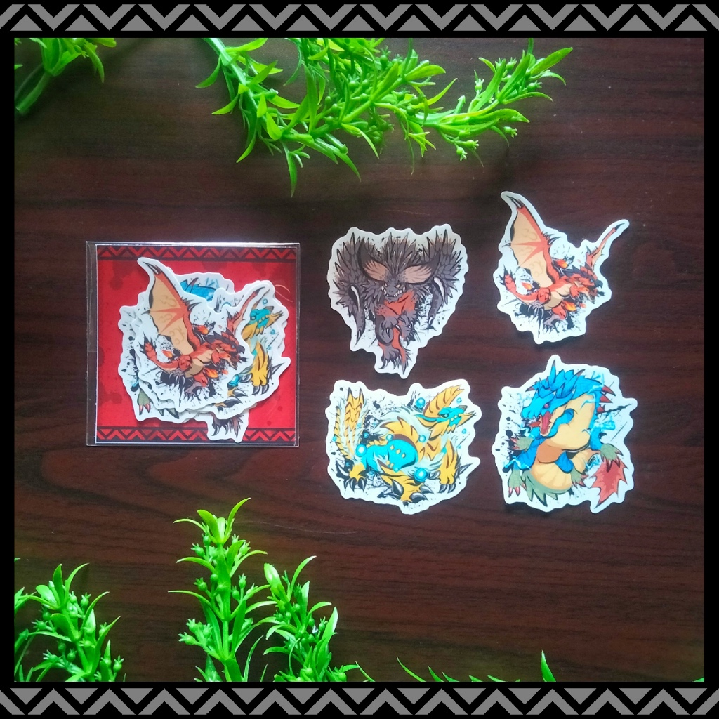 

Vinyl Stickers Monster Hunter Ink Style Set A (Red) - Rathalos, Zinogre, Nergigante, Lagiacrus