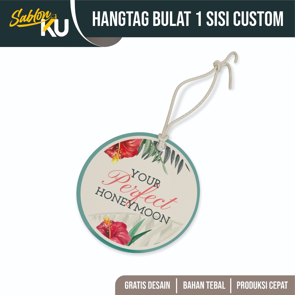 

cetak print hangtag hang tag 1 sisi bulat custom desain label merek pakaian baju fashion murah